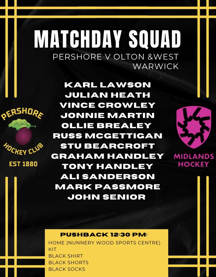 Our match day squad for todays home match!