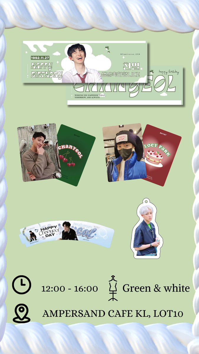 CHANYEOL Cupsleeves Birthday Event🍒
📅: 25•11•2023
⏰: 12pm-4pm
📍: Ampersand Cafe , Lot10

Registration Fees: RM5
Registration Close: When slots full

Please Fill in the form 
forms.gle/zoGyWCg9E7wAMb…

#chanyeol #exo #loeypark #HappyCHANYEOLday #CHANYEOLDAYinKL