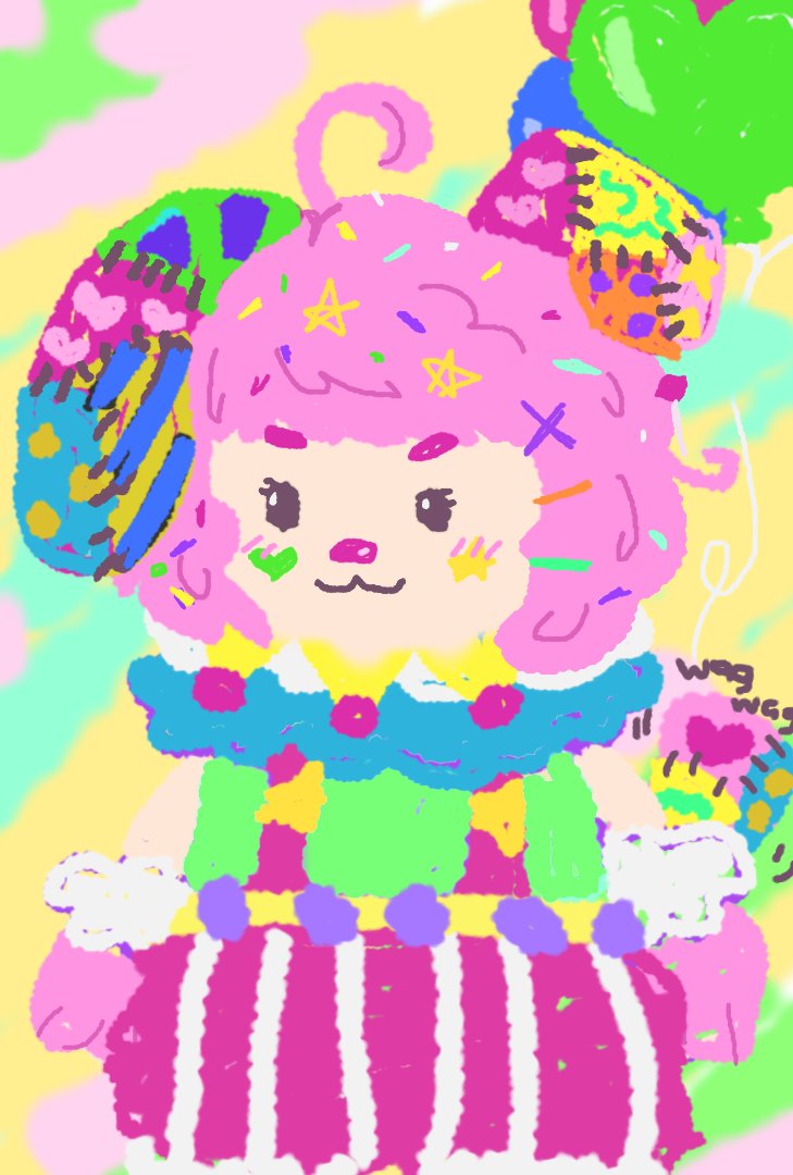 HIII I haven't posted here in so long-- I should actually try to keep things updated sdkfggh SO lemme show you some cute puppy clown thing I doodled a couple weeks ago-- the colors are CHAOTIC I had no idea in plan just went with it a a aa