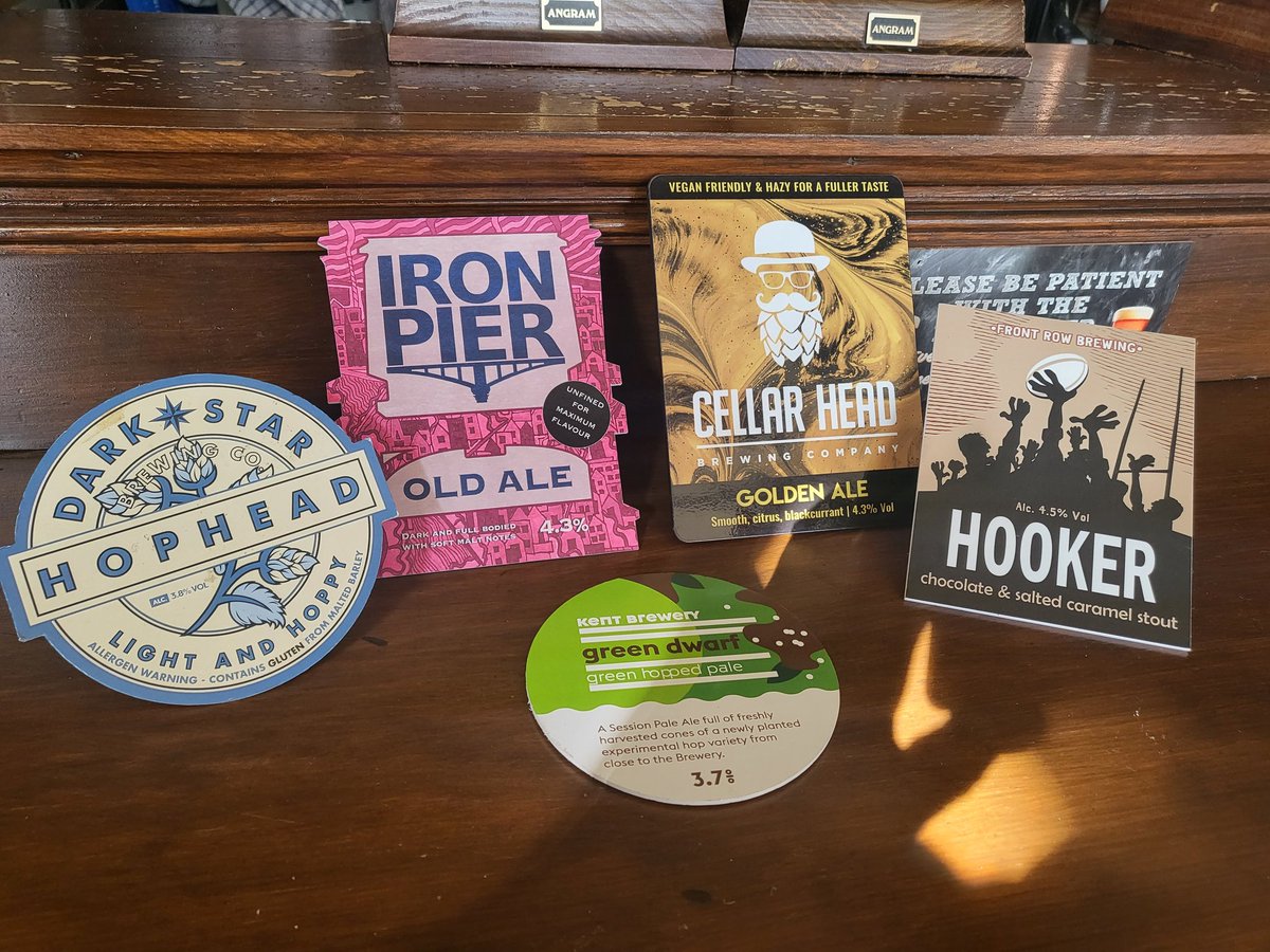 Here are our offerings for today, you lucky Magneteers! Come on down. #themagnetbroadstairs #Broadstairs #thanetcamra #darkstarbrewery #kentbrewery #ironpierbrewery #cellarheadbrewingcompany #frontrowbrewing