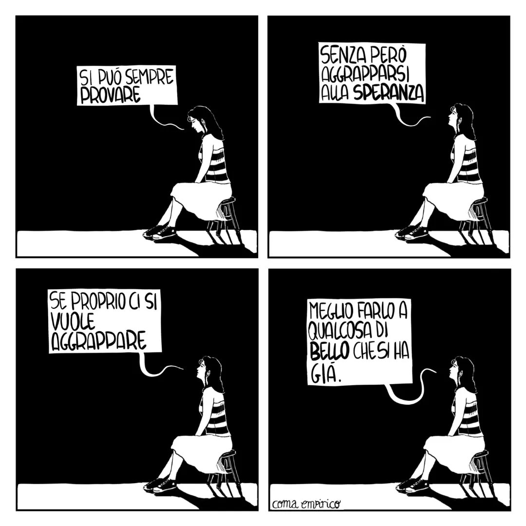 ComaEmpirico's tweet photo. #Vignetta #vignette #vignettadelgiorno #striscia #strisciaafumetti #fumetto #fumetti #fumettiitaliani #comics #biancoenero #provare #speranza #aggrapparsi #qualcosadibello #comaempirico https://t.co/81K35PbkWn