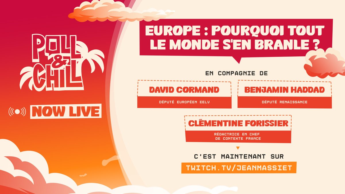 PollAndChill's tweet photo. Place au premier thème de ce #PollAndChill autour duquel nos invités vont débattre avec @JeanMassiet :

🔴 LIVE : https://t.co/CxPbhqhjLq https://t.co/ZJqEif5oYv