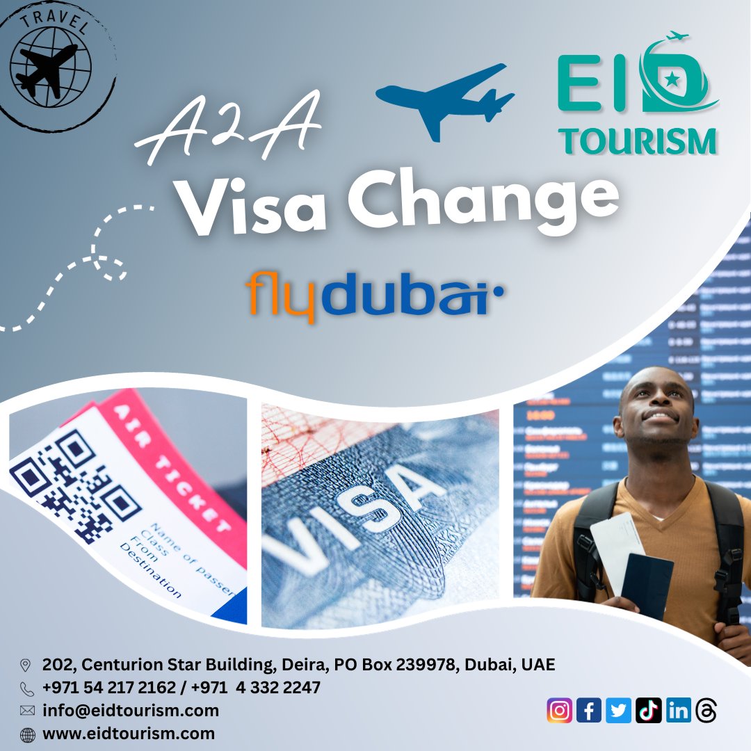 Seamless Visa Change with EID Tourism LLC Dubai - Muscat, Bahrain, Kuwait
#FlydubaiVisaChange 
#AirportToAirport
#VisaRenewal
#TravelWithFlydubai
#DubaiToMuscat
#DubaiToBahrain
#DubaiToKuwait
#TravelGoals
#VisaChangeService
#TravelConvenience
#FlyDubaiExperience