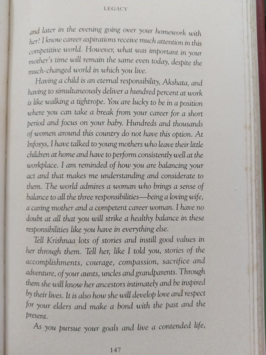N. R. Narayana Murthy's letter to his daughter Akshata; part of <a href="/sudhamenon2006/">Sudha Menon</a>'s book Legacy.

"But when I met Rishi &amp; found him to be all that you had described him to be, I understood why you let your heart be stolen."

"..how she will develop love &amp; respect for your elders."