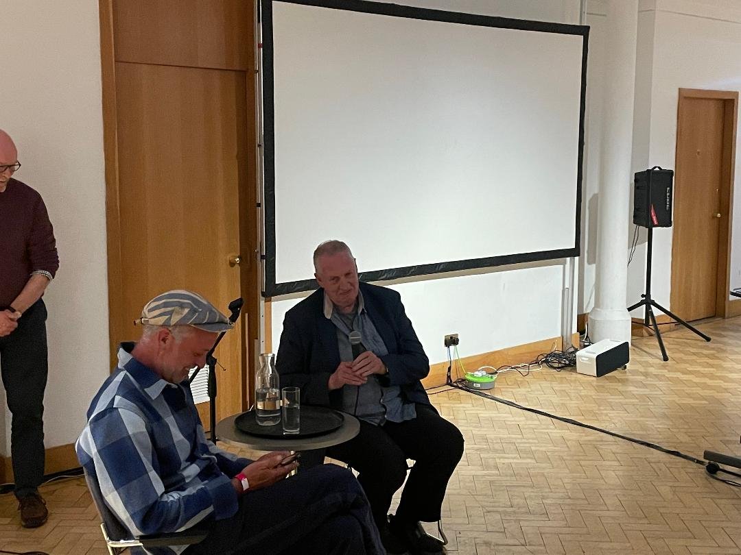 EdinCulture's tweet image. Last night we had the penultimate event for our Peter Howson Retrospective - an amazing screening of the film &apos;Prophecy&apos; - Peter pictured with film-makers Charlie and Lucy Paul.  Last chance to see this remarkable show this weekend at the City Art Centre.