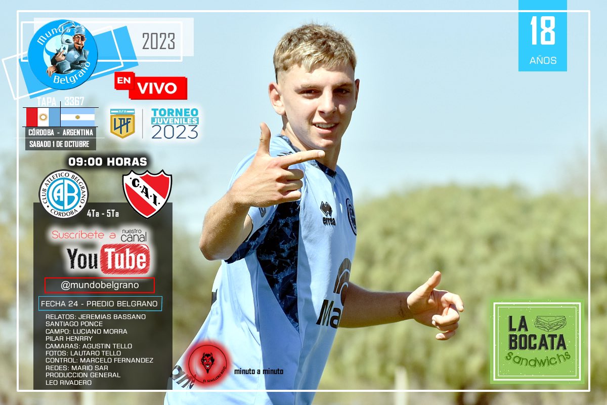 @clubatleticobelgrano vs <a href="/caindependiente/">C. A. Independiente</a> 
Desde el Predio de Villa Esquiú EN VIVO POR YOUTUBE
#vamoslospibes #mundobelgrano 
.

youtube.com/live/HEdoau_sm…