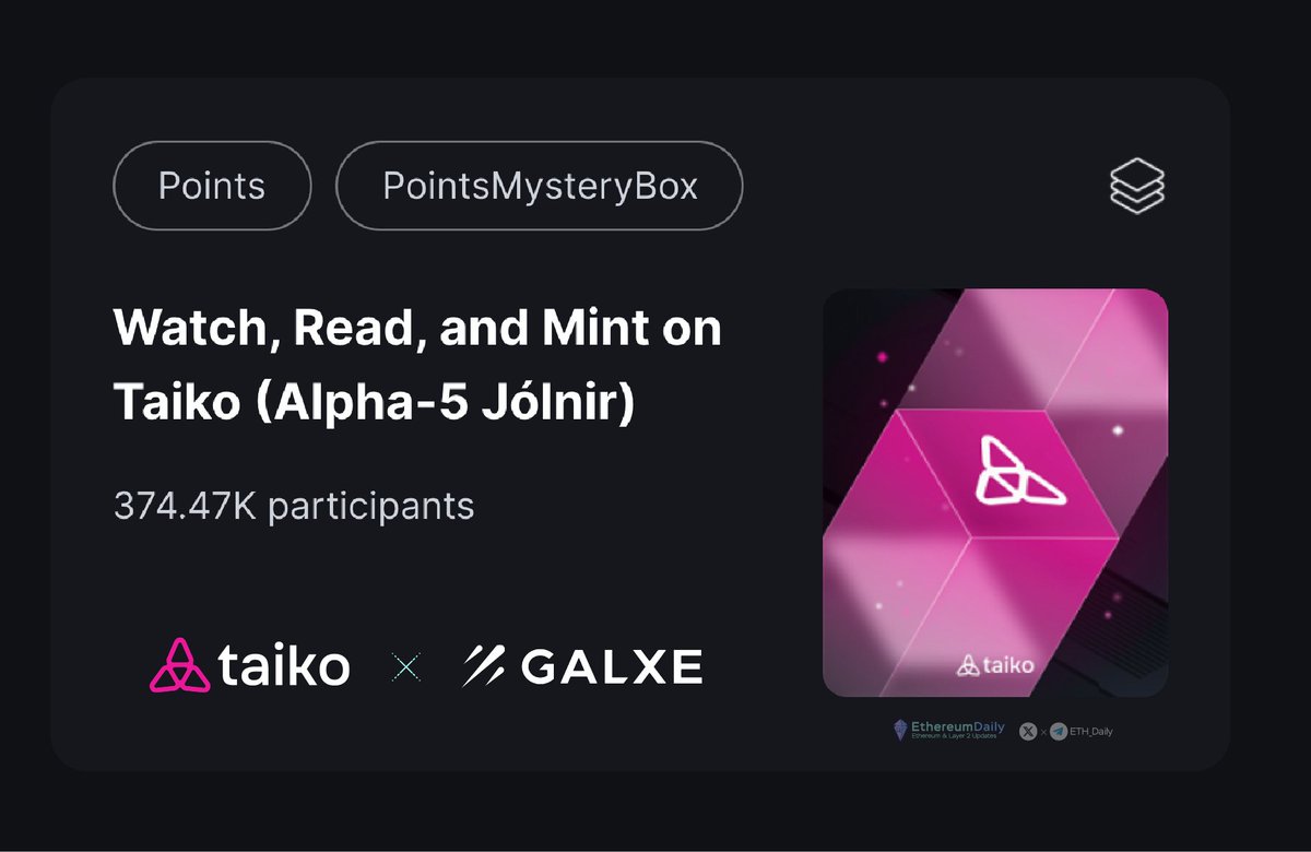 Complete Taiko Alpha-5 Jólnir Quests 🪂

<a href="/taikoxyz/">Taiko.eth 🥁</a> is Type 1 Ethereum equivalent, ZK-EVM aims for maximum compatibility 🥁
• $TKO token confirmed 🪂
• $22 million fund raised

Here how
🧵👇