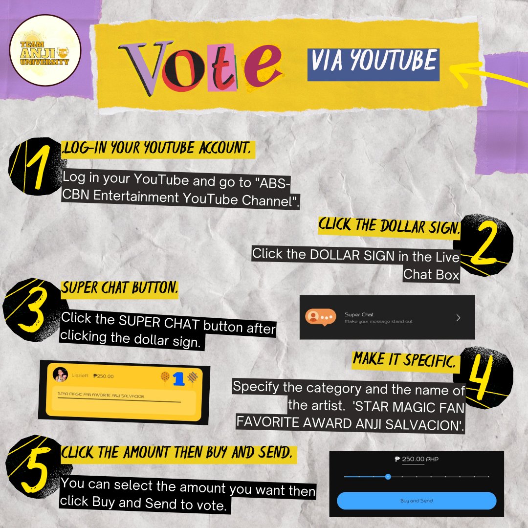 teamanjiuniv's tweet photo. Sunshines,

Abs-cbn ball youtube livestream has started already. We can now vote for Anji Salvacion via superchat. Please use this updated format when sending your votes. 

STAR MAGIC FAN FAVORITE AWARD ANJI SALVACION

#AnjiSalvacion @anjisalvacion https://t.co/RMhdF7ciBw