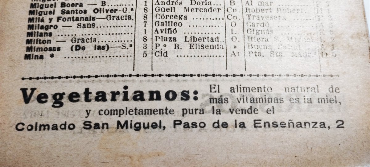 Els vegetarians a Barcelona fa 90 anys tenien on anar a comprar! Els vegans ja sembla més modern. Anunci a una guía  de la ciutat del 1933