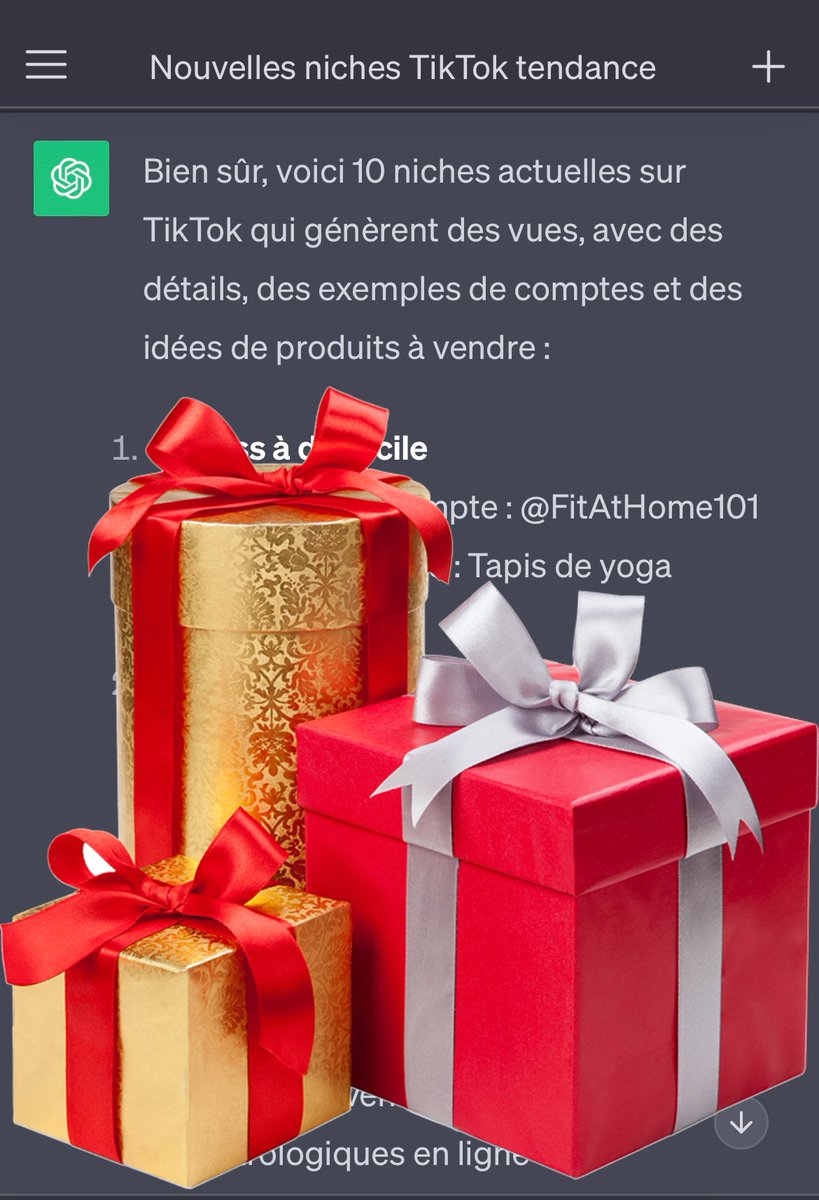 🚨 Le PROMPT qu’il te faut !🚨

Tu ne trouve pas ta Niche pour TikTok ? 💡

Tu ne sais pas quoi vendre sur TikTok ? ❌

Je t’ai écris un PROMPT GRATUIT que tu dois rentrer dans Chat GPT.. 🤖

Tu dois : 👇🏼

-RT 🔁
-Like ❤️
-Commente « PROMPT » 🤖

Il faut que tu sois abonnés. 📩