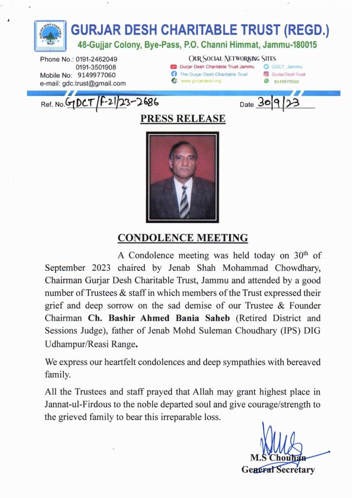 GDCT_JAMMU's tweet photo. Heartfelt condolences.@ZPHQJammu @DailyExcelsior1 @statetimes https://t.co/Jx0NnnXnge