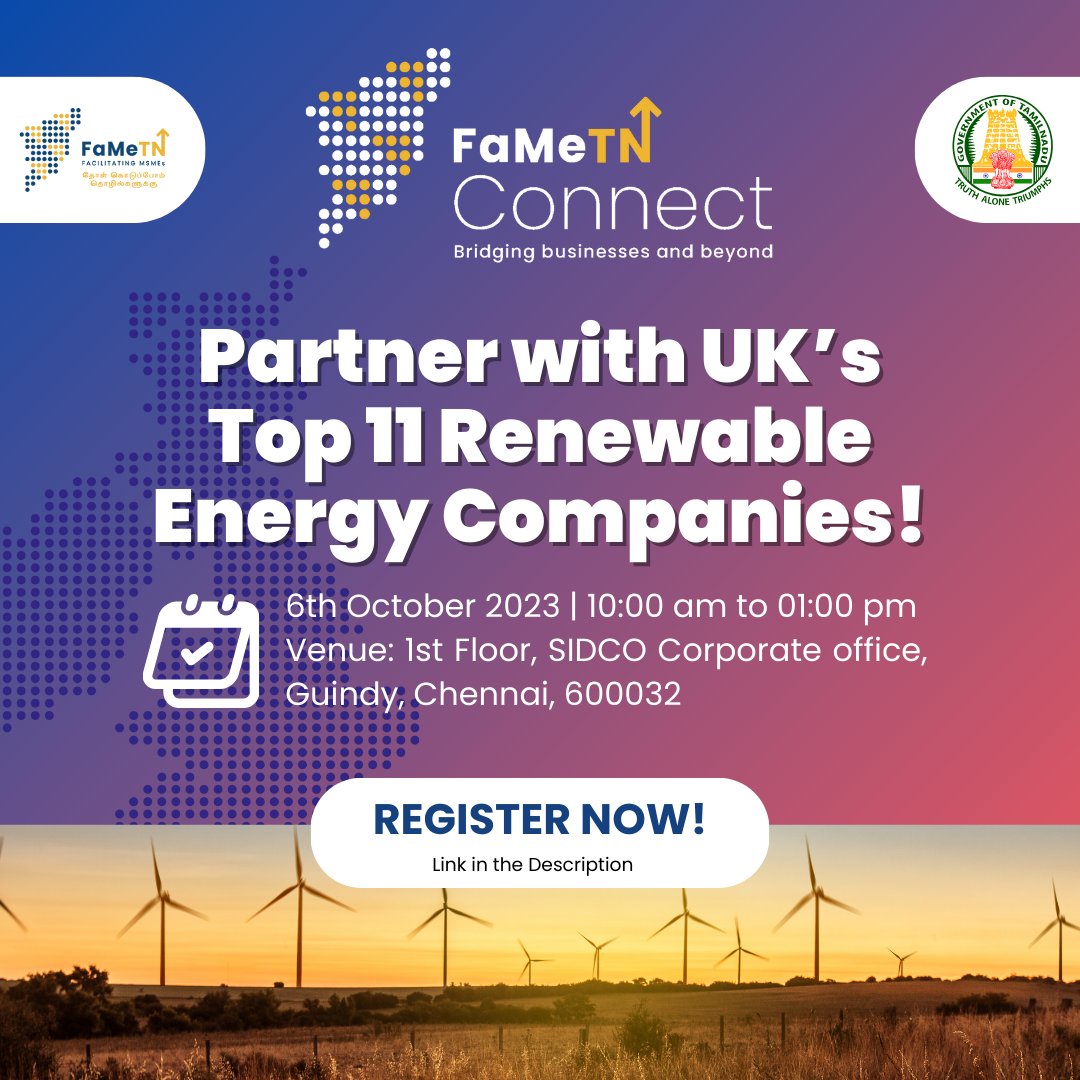 Would you like to access new markets in the UK?

Get ready for an exclusive B2B interactive session in partnership with 11 leading UK companies specialising in renewable energy solutions.

📷 Date: 6th October 2023
📷 Time: 10:00 am to 01:00 pm
📷 Venue: 1st Floor, SIDCO