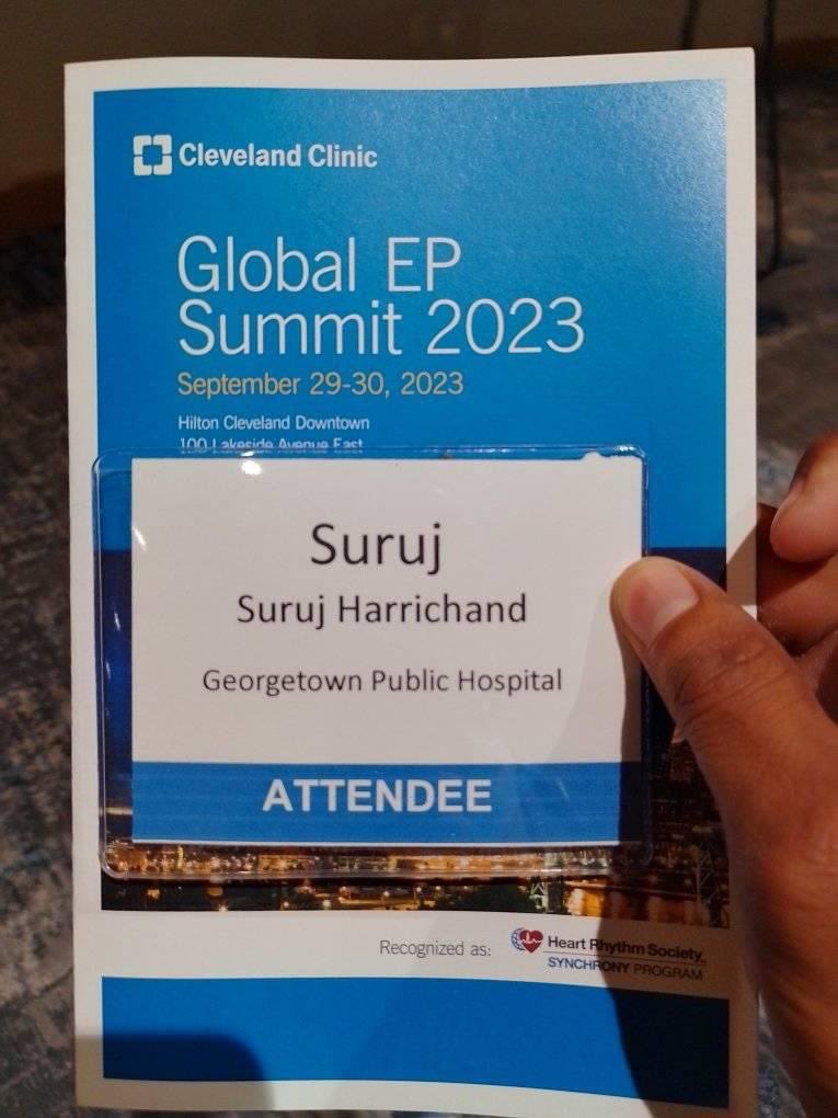 RadToTheBone592's tweet photo. If you’re at the @CleClinicHVTI #GlobalEPSummit2023 please say hi to my colleague from Guyana- Dr Suruj Harrichand.
This is the first time a cardiologist from Guyana is attending this summit 🫀🇬🇾 https://t.co/cwuK2JwCi9