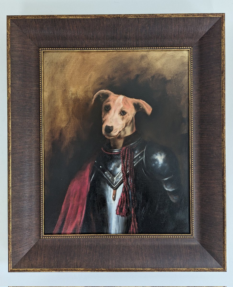 JohnMc555's tweet photo. Pickle, oil on canvas. Freshly framed and settled in his new home! https://t.co/7bcfNJMgfV