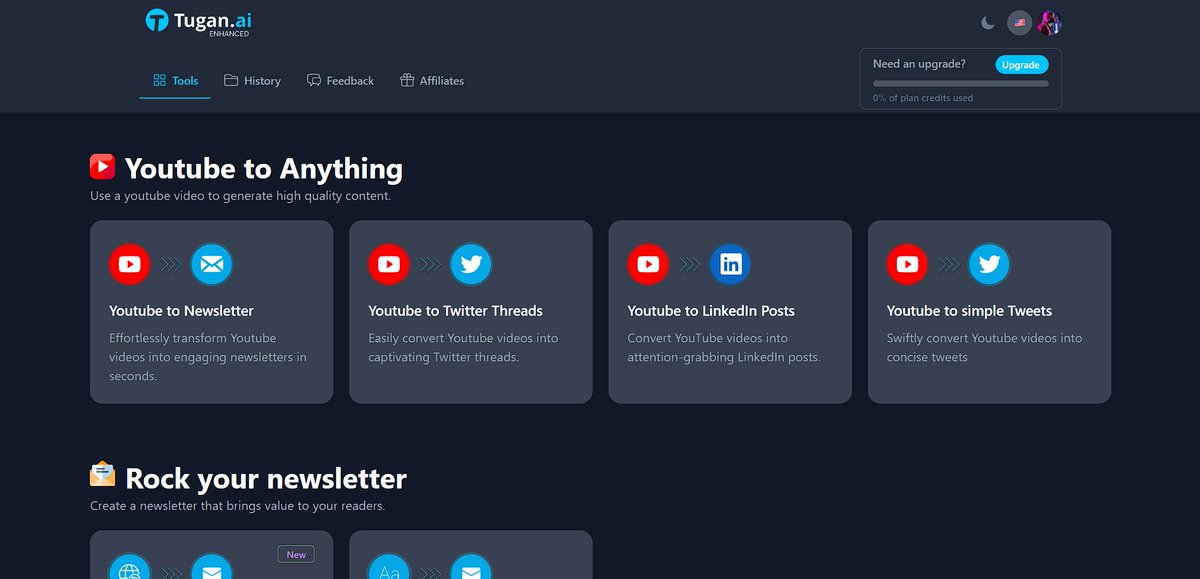 hasantoxr's tweet photo. 1. Visit Tugan AI / @Tugan_ai_fr

2. What does it do? Four options:

- Generate emails in 30 seconds
- Generate threads in 30 seconds
- Generate simple tweets in 30 seconds
- Generate LinkedIn posts

Works with articles, YouTube, and more. https://t.co/cHlopOfEKq