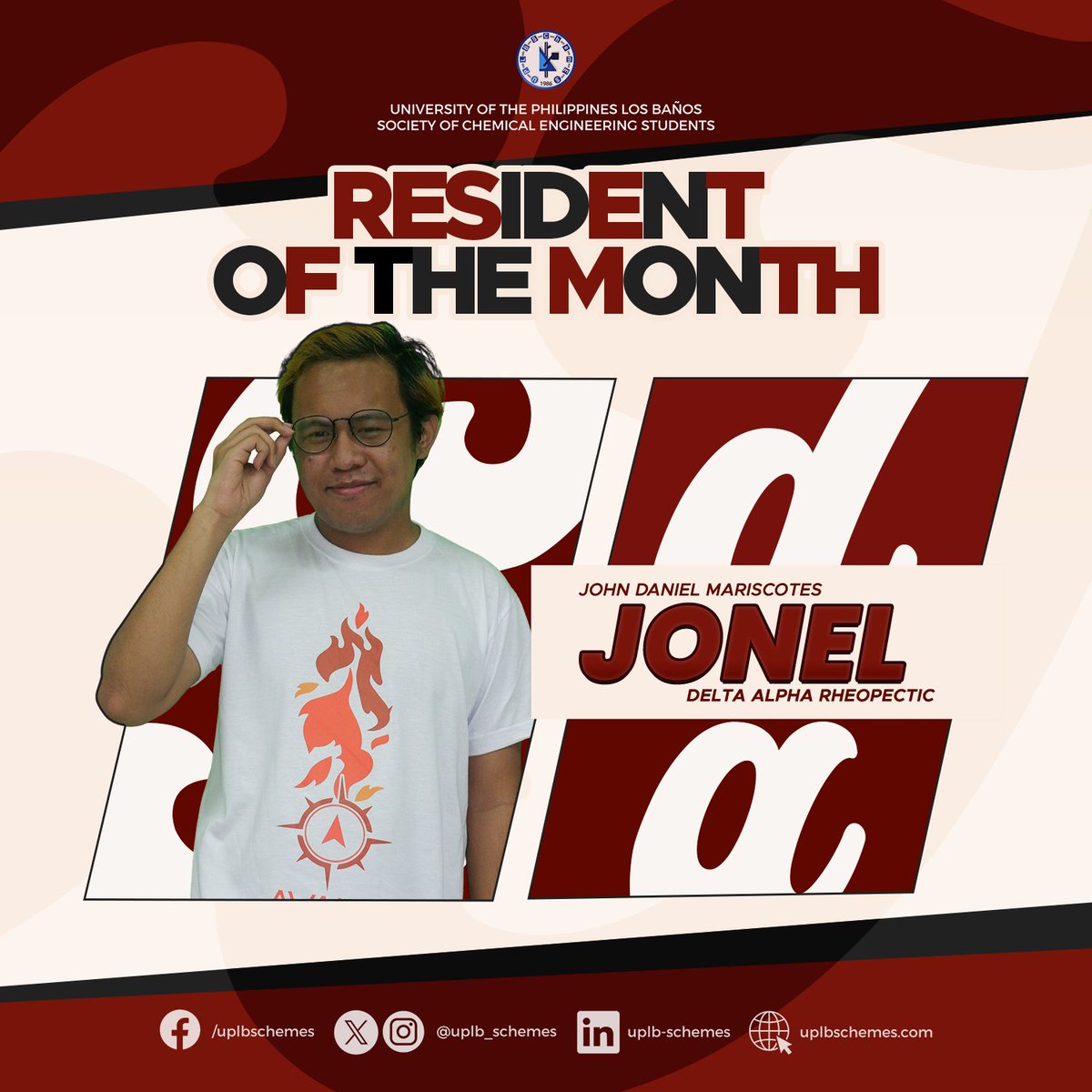 UPLB_SChemES's tweet photo. Knock knock ✊🚪, guess who? It’s not Jose Marie Chan, but our resident of the month from the External Affairs Committee, Brod Jonel, of Batch Delta Alpha Rheopectic! https://t.co/UjqCPg5PpY