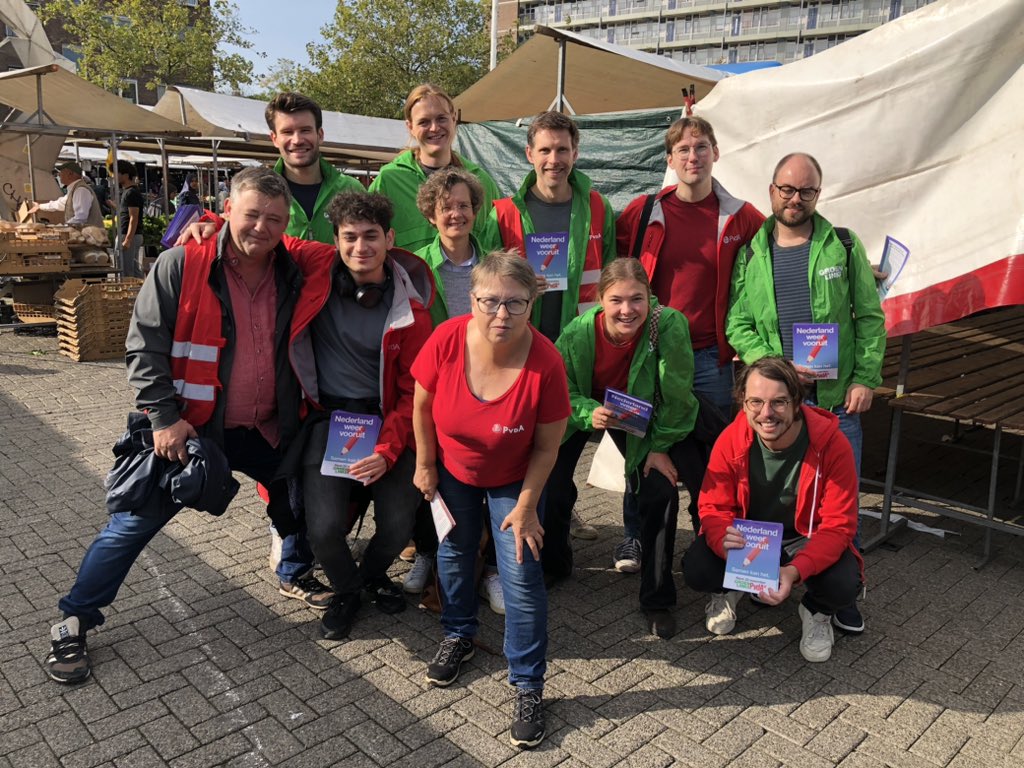 De kop is eraf! In een zonnig Delfshaven gaan <a href="/groenlinksrdam/">GroenLinks Rotterdam</a> en @pvdarotterdam in gesprek met Rotterdammers. Over goed openbaar vervoer, klimaat en bestaanszekerheid #samenkanhet 💚❤️
