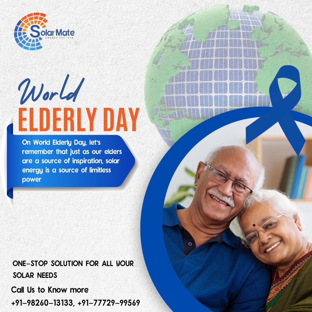 On World Elderly Day, let's remember that just as our elders are a source of inspiration, solar energy is a source of limitless power. Switch to solar.
#SolarInspiration #ElderlyWisdom #LimitlessPower #GreenElders #SolarSwitch #RenewableElders #SolarPowerGeneration #solarmate4u