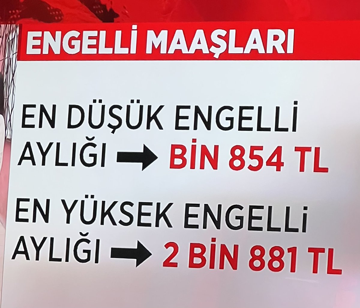 Aylin Cesur (@cesuraylin) on Twitter photo İyi bir haftasonu olsun diyordum ki;
💔 En düşük engelli maaşının 1854 TL
💔En yüksek maaşın 2881 TL olduğunu hatırladım,
Nasıl iyi olsun <a href="/MahinurOzdemir/">Mahinur Özdemir Göktaş</a>, sizin iyi oluyor mu? Ve 12 bin atama, kamuda %6 kontenjan bekleyen engelliler için ne yapacaksınız?
#EngellininGözü5Ekimde İyi bir haftasonu olsun diyordum ki;
💔 En düşük engelli maaşının 1854 TL
💔En yüksek maaşın 2881 TL olduğunu hatırladım,
Nasıl iyi olsun <a href="/MahinurOzdemir/">Mahinur Özdemir Göktaş</a>, sizin iyi oluyor mu? Ve 12 bin atama, kamuda %6 kontenjan bekleyen engelliler için ne yapacaksınız?
#EngellininGözü5Ekimde