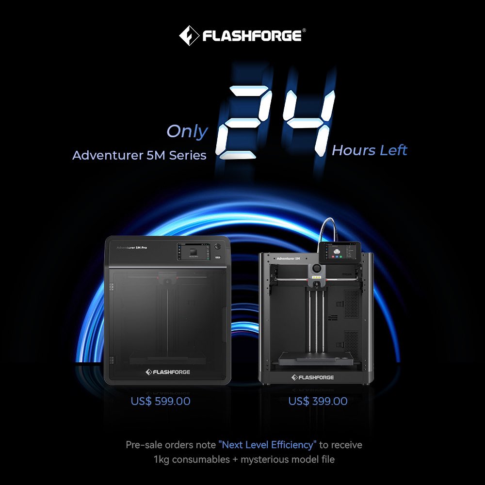 ff3dprinters's tweet photo. Adventurer 5M series pre-sale is coming to a close.
Remember to add 'Next Level Efficiency' to your order notes for a bonus!
Pre-Sale Link:https://t.co/JrRRWtj9VV
#Flashforge #AD5M #3DPrinting #adventurer5mpro #ad5mseries https://t.co/viMBlocFwG