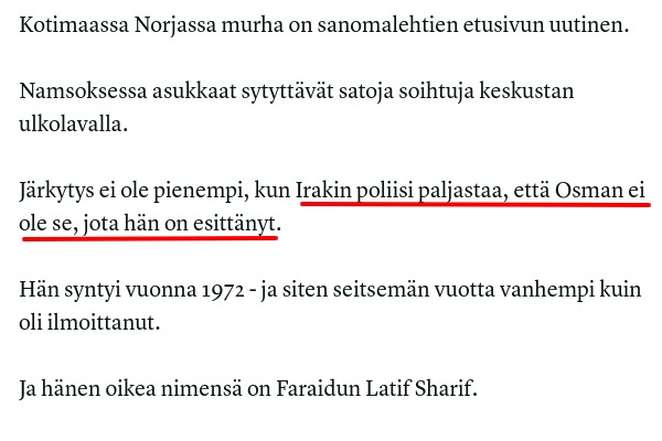 Alastontotuus's tweet photo. *1998 turvapaikka Norjasta ("Osman")
*kolme tytärtä norjalaisen vaimon kanssa
*2004 murhauta vaimo Irakissa
*2005 kuolemantuomio Irakissa
*2012 pakene vankilasta
*2014 turvapaikka Suomesta ("Abdulrahman")
*2017 Supo:uhka turvallisuudelle
*2023 yhä Suomessa
https://t.co/WwSUHW9QkL https://t.co/C9m6QdPrDu