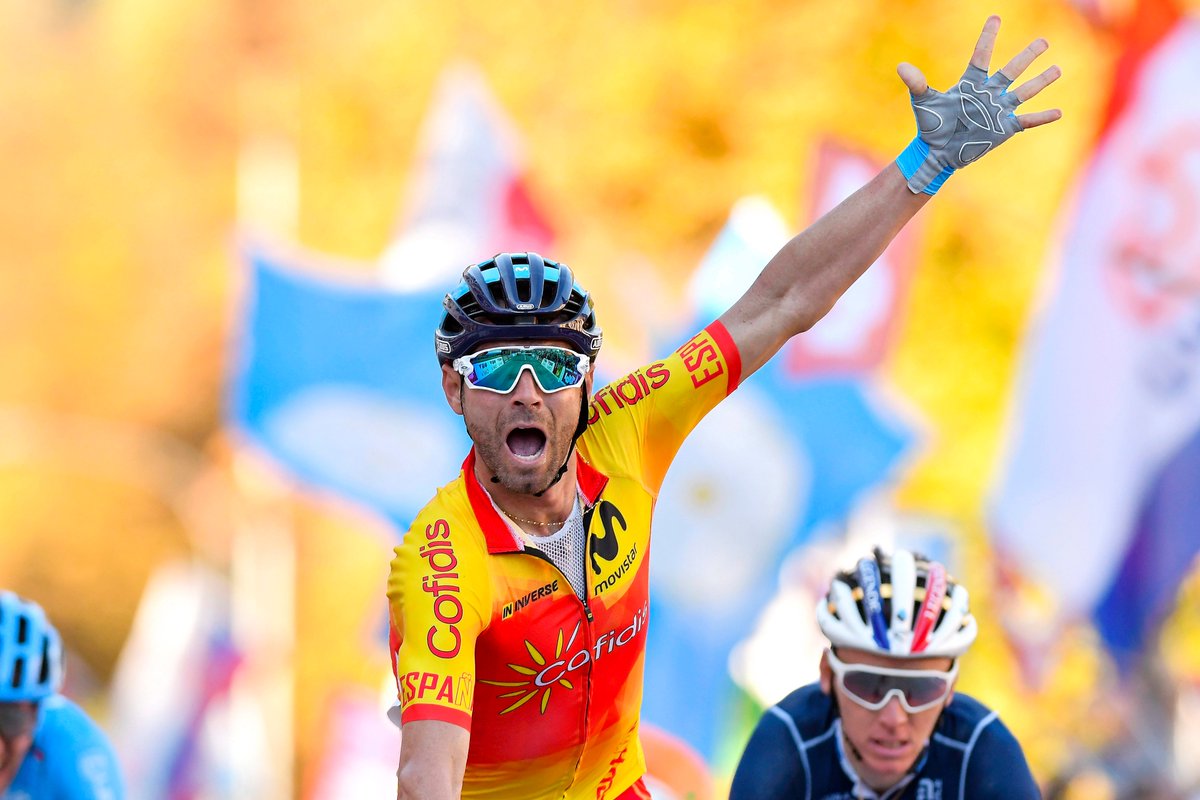 ¡5 años de este mágico momento en Innsbruck para <a href="/alejanvalverde/">Alejandro Valverde</a> y todo el #TeamESPciclismo🇪🇸!

Un día para la historia🌈😍