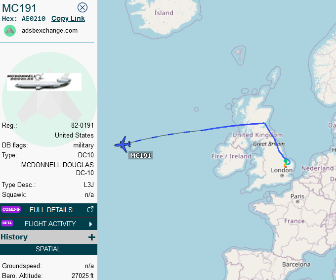 SirListenalot's tweet photo. #KC10 #AE0210 as #GOLD61 en route Mildenhall - Dover, dragging two "HL" #F35's as #TABOR31-32 https://t.co/730usQ1okt