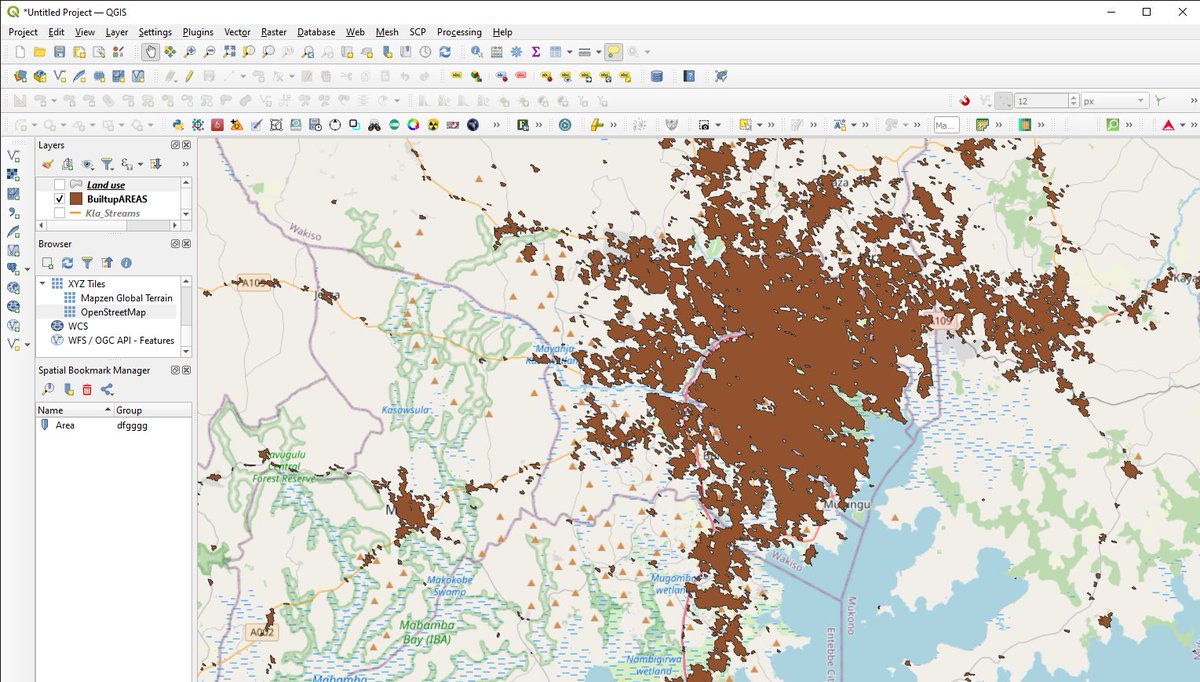 GeorgeArcgis's tweet photo. In the #realm of #OpenStreeMap with #Qgis I was able to map the #built up areas of #Kampala https://t.co/rUWIckPGC8
