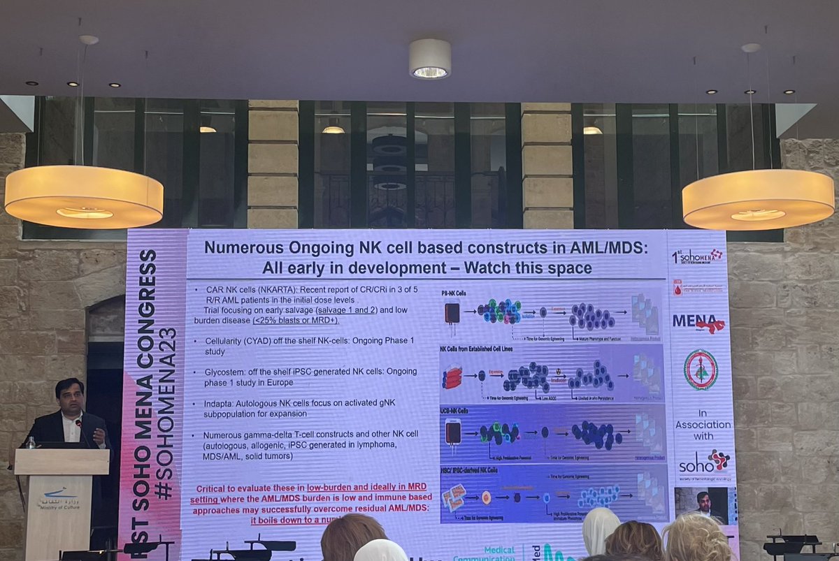 sanamloghavi's tweet photo. .@Daver_Leukemia summarizing potential NK cell therapies in AML/MDS at @SocietyofHemOnc #SOHOMEMA23 #immunotherapy https://t.co/2T8bXuB4nW