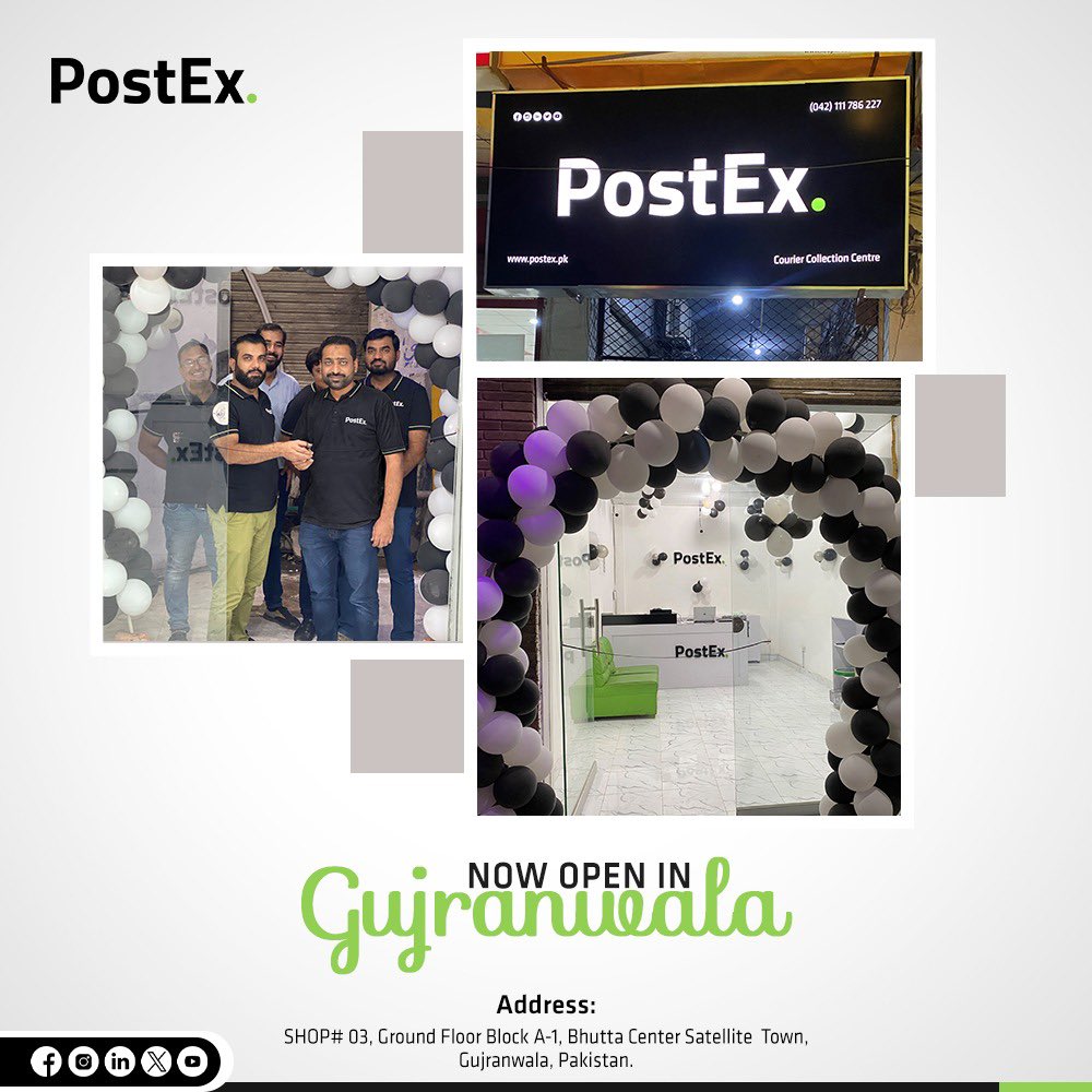 callcourierpk's tweet photo. We are pleased to announce our newest Collection Centre in Satellite Town, Gujranwala.
Now you can send your packages anywhere through our hassle free service.
@postexpk
#PostEx #CollectionCentre https://t.co/BNZOExp546