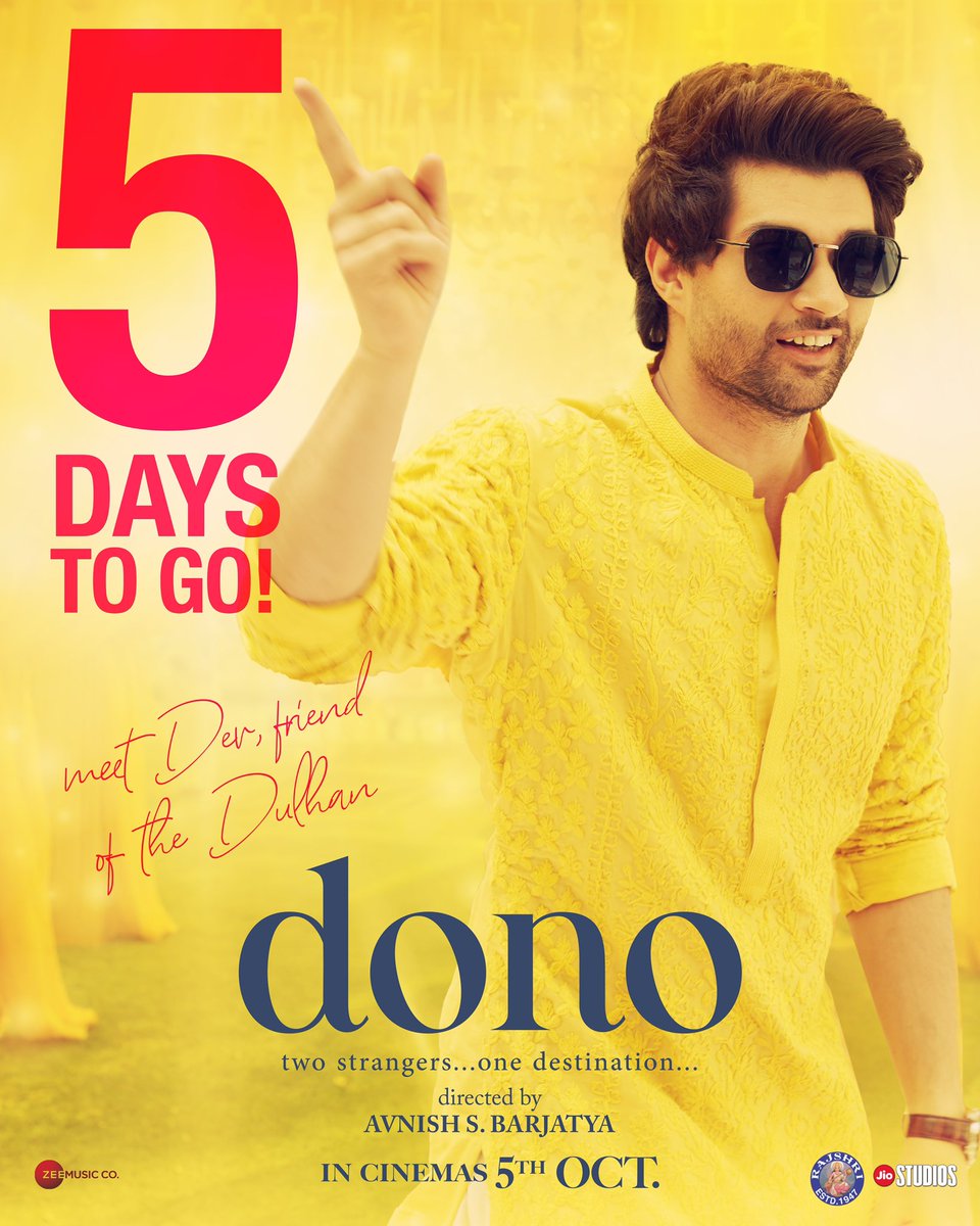 #Dono aa rahe hai bas 5 dino mein! 🫶🏻

Releasing on 5th Oct.

Directed by #AvnishBarjatya
Starring #RajveerDeol #Paloma

@ShankarEhsanLoy @irshad_kamil #ChirantanDas 
#KanikkaKapur @rohankhurana #AdityaNanda #ManikPapneja @poojanchhabra

@rajshri @jiostudios @ZeeMusicCompany