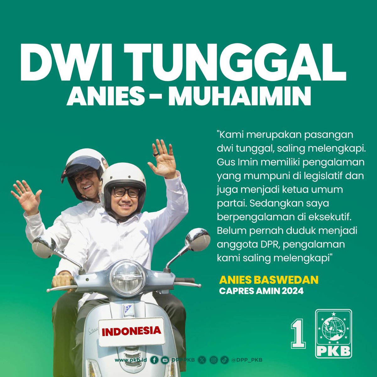 DPP_PKB's tweet photo. Gus Imin berpengalaman di legislatif dan Ketua Umum partai. Sedang Mas Anies berpengalaman di eksekutif dan belum pernah duduk menjadi anggota DPR.

Ini yang dinamakan Pasangan Dwi Tunggal yang saling melengkapi. AMIN. 

#amin2024
#aniesmuhaimin2024 https://t.co/NNpH2bdwMC