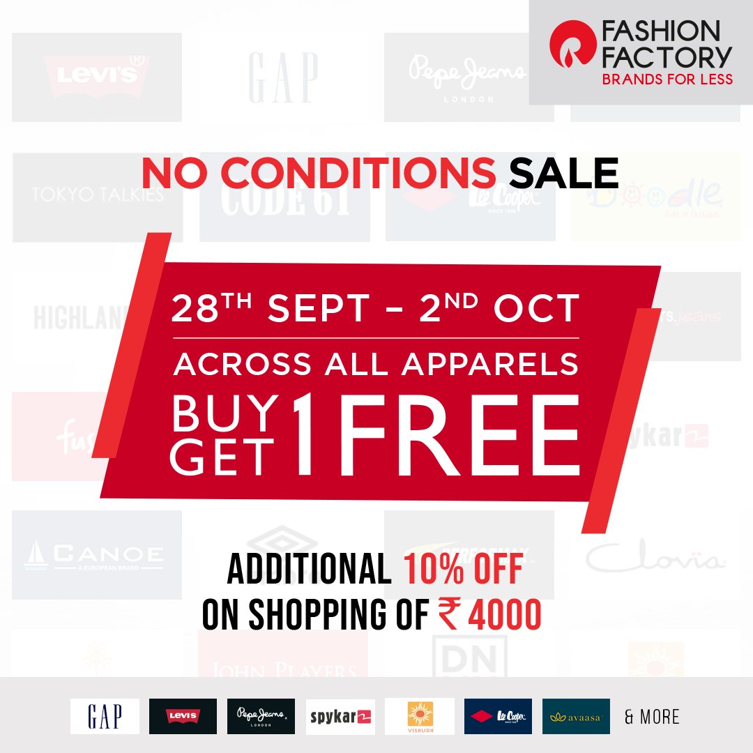 FashionF_IND's tweet photo. Last few days for the no condition sale! Its now or never to #ShopNonStop!
Visit your nearest Fashion Factory stores today!
Fashion 365 Days | 20 - 70% Discounts | Best Brands
#FashionFactory #News #Latesttrends #BigOnDiscounts #Discounts #Fashion365Days #BestBrands https://t.co/cCC4fl3vxN