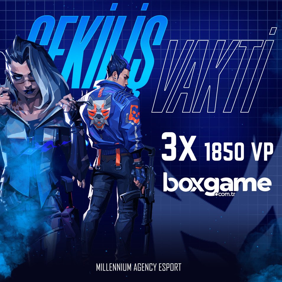 millenniumesc's tweet photo. @boxgamecomtr Kadın Valorant takımımız MAE Venom'un Rebels III turnuvasındaki başarısına ithafen 3x1850 VP dağıtıyor!
Çekilişe katılmak için;
- @millenniumesc ve @boxgamecomtr hesaplarını takip et!
- Bu gönderiyi tekrar paylaş!
Sonuçlar 14 Ekim 2023 tarihinde açıklanacak! GL💪 https://t.co/odW8rFERxu