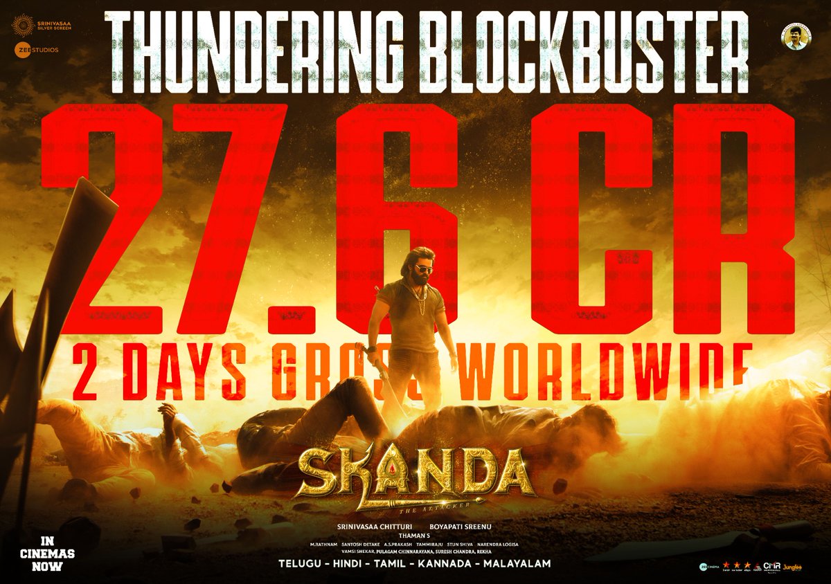 TeluguFunda's tweet photo. #Skanda storms the box office!
With Housefull shows and 27.6 Cr GROSS in just 2 days
#SkandaRAMpage #Ustaad #rampothineni #BoyapatiSreenu #sreeleela #Thaman #skandamovie #movieupdates #moviepremiere #BoxOffice #Housefull #27cr #IN2DAYS #housefullblockbusters #telugufunda https://t.co/hfc5Aiq4ef