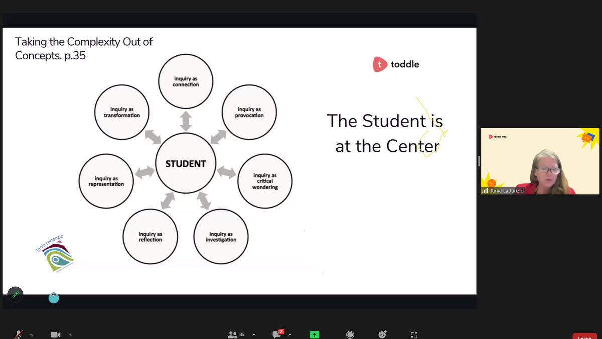 'We don't plan for students; we plan in response to students.' Always a pleasure to learn from @igeeducators! I'm taking away so many ideas from this session on conceptual inquiry. Very much looking forward to Part 2 tomorrow. Thanks, Tania! @toddle_edu #ToddleTIES