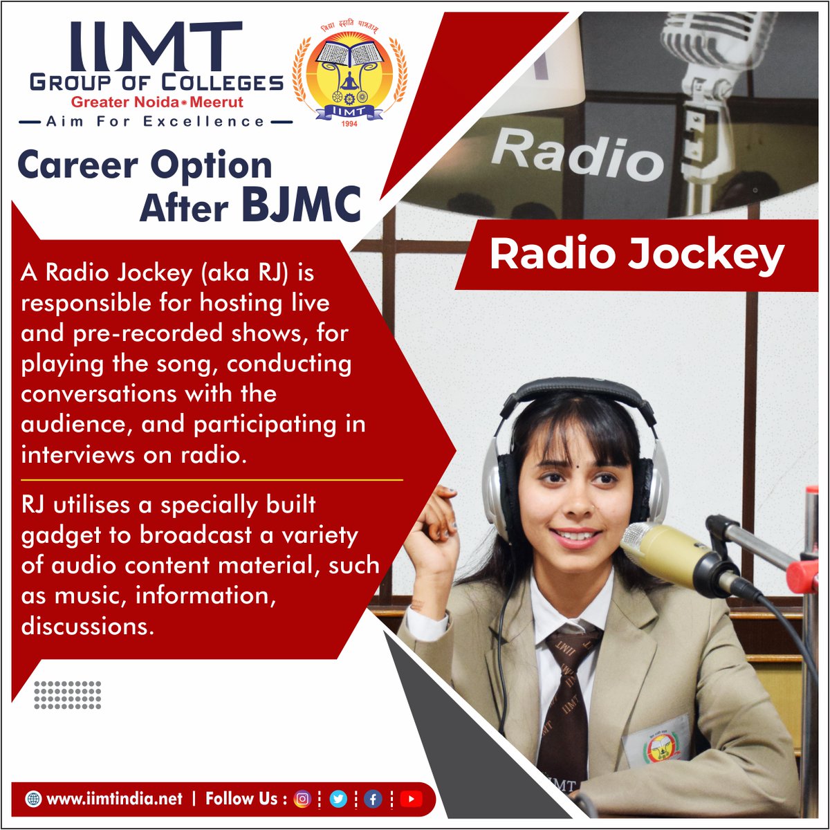 iimtnoida's tweet photo. Career Option After BJMC!
.
https://t.co/UOh7RIaTgN
Call Us: 9520886860
.
#BJMCJourney #RJLife #RadioMagic #MediaMaverick #RJInspiration #MicMastery #RadioPersonality #BJMCtoRJ #RadioWorld #AudioMagic
#IIMTIndia #iimtgroupofcolleges
#IIMTian #IIMTGreaterNoida #IIMT #IIMTNoida https://t.co/I5WwPC1MNF