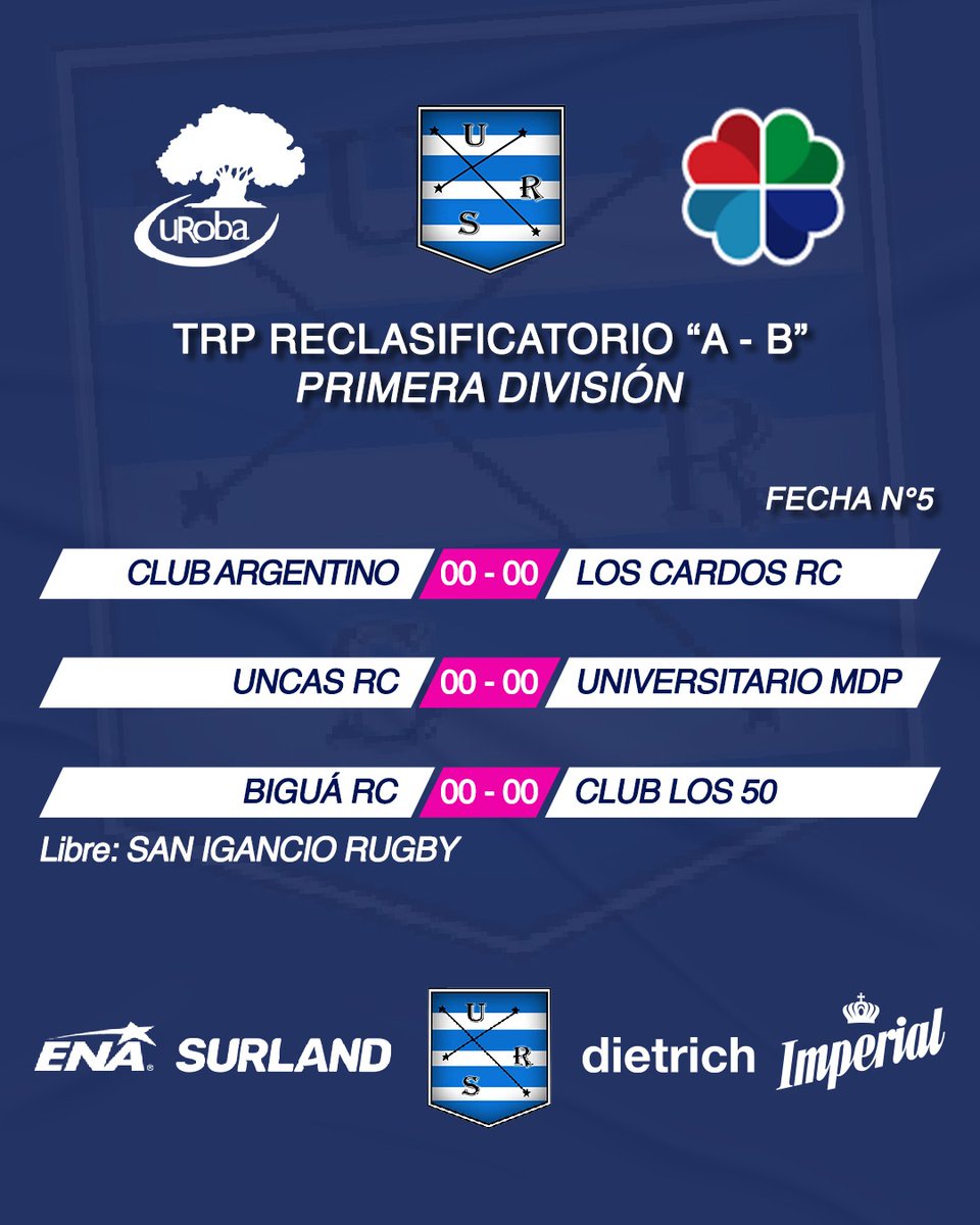 Ursrugby's tweet photo. #TRP2023 Reclasificatorio 🅰️ 🅱️
Se juega la Fecha #5

Deslizá para repasar la programación y las posiciones en #PreIntermedia, #Intermedia y #PrimeraDivisión

#Rugby #URS #UAR #BahiaBlanca #Ursrugby #LaUniónDeTodos https://t.co/6WdU3HlOqV