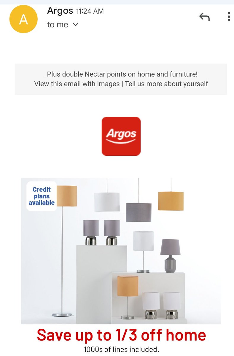 LyricL's tweet photo. @EdenMayersHR @Argos_Online @DunelmUK @IKEAUK Ironically I just got this email from @Argos_Online but after hearing about your experience this week I wouldn't put myself through the rigmarole of poor communication &amp; unprofessional sales service especially after paying over £1000😳

Sorry @ArgosHelpers haven't helped you 😔👎 https://t.co/JbsKNCjfpa