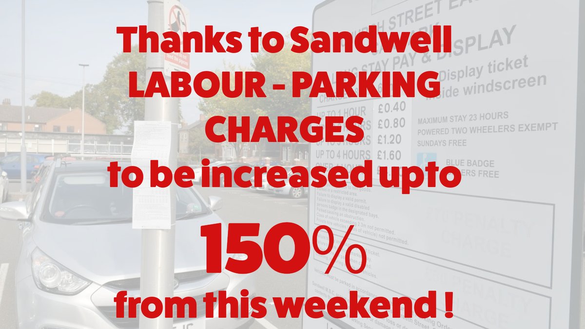 Some parts of Sandwell will see parking charges go up from 4£ a day to 8£ !. GARAGE RENT raised over 50% last year ! COUNCIL TAX raised up by nearly 5% this year ! NEW GARDEN WASTE charges implemented this year ! and now PARKING CHARGES going upto 150% !