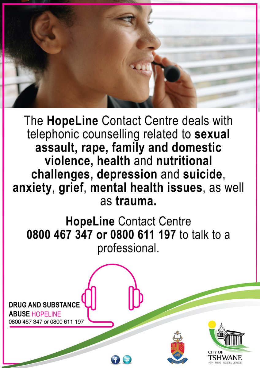 CityTshwane's tweet photo. Don't suffer alone, seek help #HopeLine https://t.co/GrmKeE166M