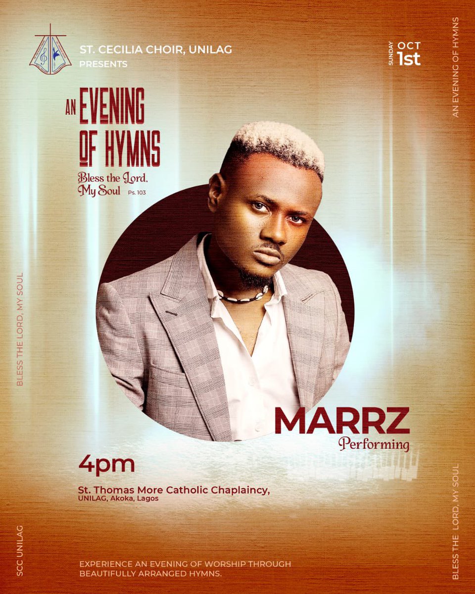 Marrzofficial's tweet photo. If youโre in Lagos tomorrow, donโt miss it! ๐๐๐
#AnEveningOfHymns2023 #EOH2 #MakeDemKnow ๐ #SCCUnilag https://t.co/wi31gLFgF8