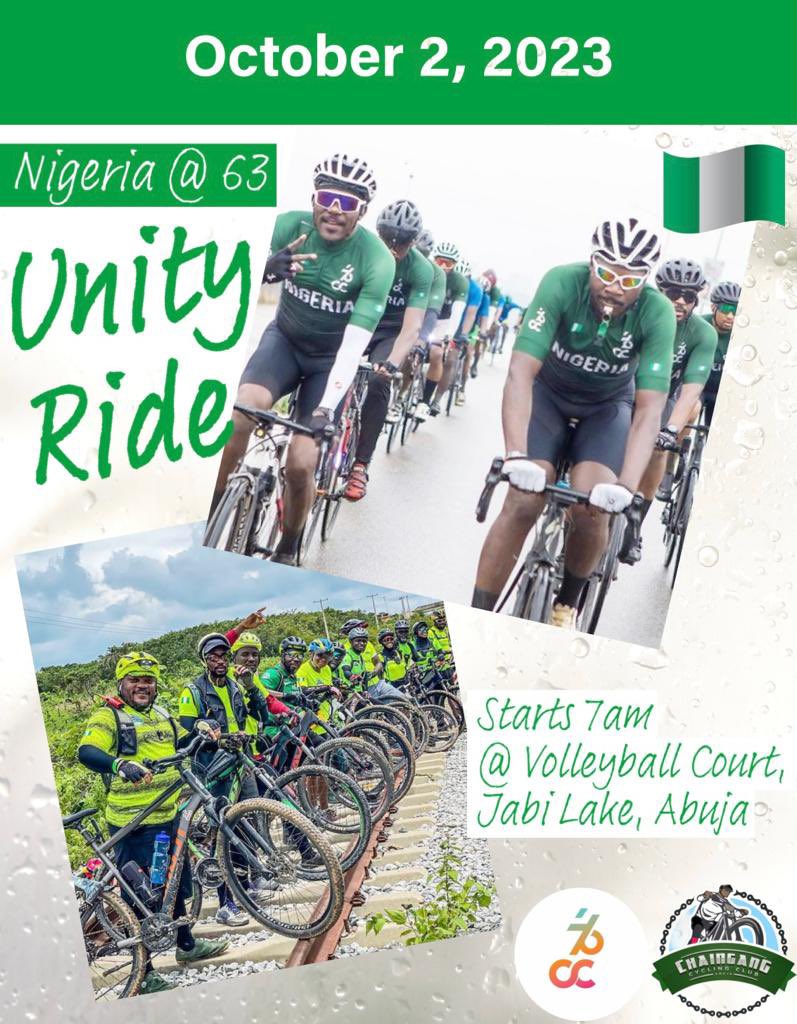Come join this movement with your MTB, Hybrid, or Road bike. It promises to be fun.
Take off time is 7am sharp from Jabi Volleyball court. See you there!