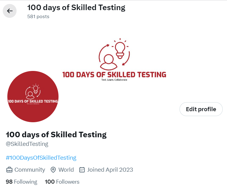SkilledTesting's tweet photo. A milestone has been accomplished🥳💥
Today, we have reached 100 followers. Thank you for your trust in us. It motivates us to work more 💪
Keep supporting and engaging with us!
#100DaysofSkilledTesting https://t.co/oSb3kSMAsi