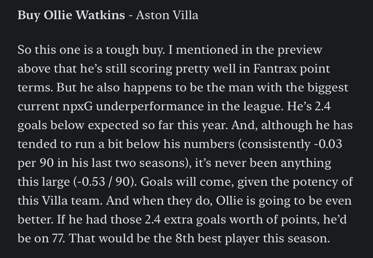 Ollie Watkins was our recommended transaction target after GW5 and he’s followed it up with 3 goals in 1.5 games. 🎯

Buy window very much closed.

#fantraxepl #draftPL