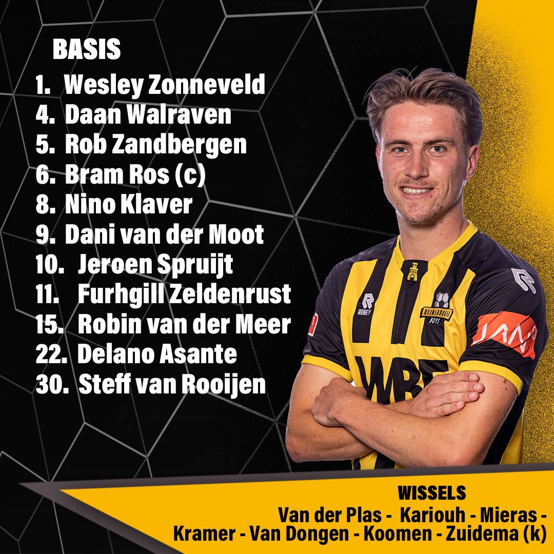 vvrbb's tweet photo. OPSTELLING | Bij Rijnsburgse Boys één wijziging ten opzichte van vorige week. Steff van Rooijen vervangt de zieke Roderick Gielisse. Bram de Bruin ontbreekt wegens een blessure.

#rbbsch https://t.co/hqMQmFzzUA