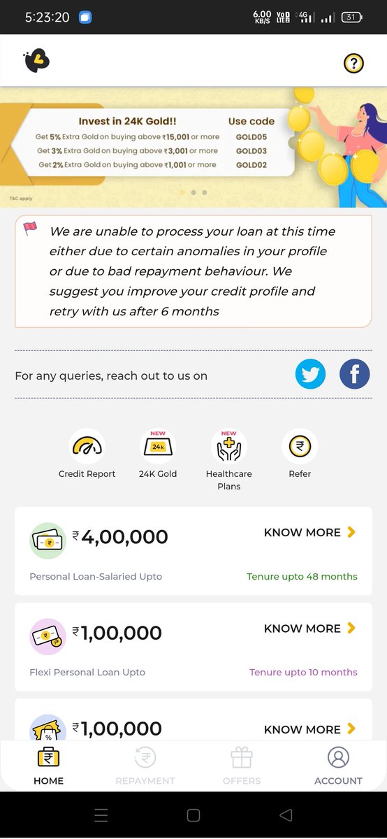 SamitaShri's tweet photo. @kreditbee raising voice against unethical loan recovery and unruly process is my bad behaviour. @RBI How can RBI loan  can denied by these nbfcs. Is these companies issue loan to near and dearones. My cibil is 714 and no overdue history since 3yrs. Harassment https://t.co/tLTOvGfvEe