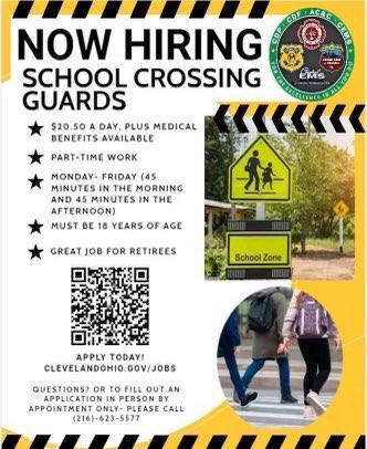 Are you looking for medical benefits? Are you looking for an opportunity serve your community with little time commitment ? Well we have a great opportunity for you! Join our School Crossing Guards team! @clepoliceD3 @GlobalCleveland @CityofCleveland @CleCityCouncil