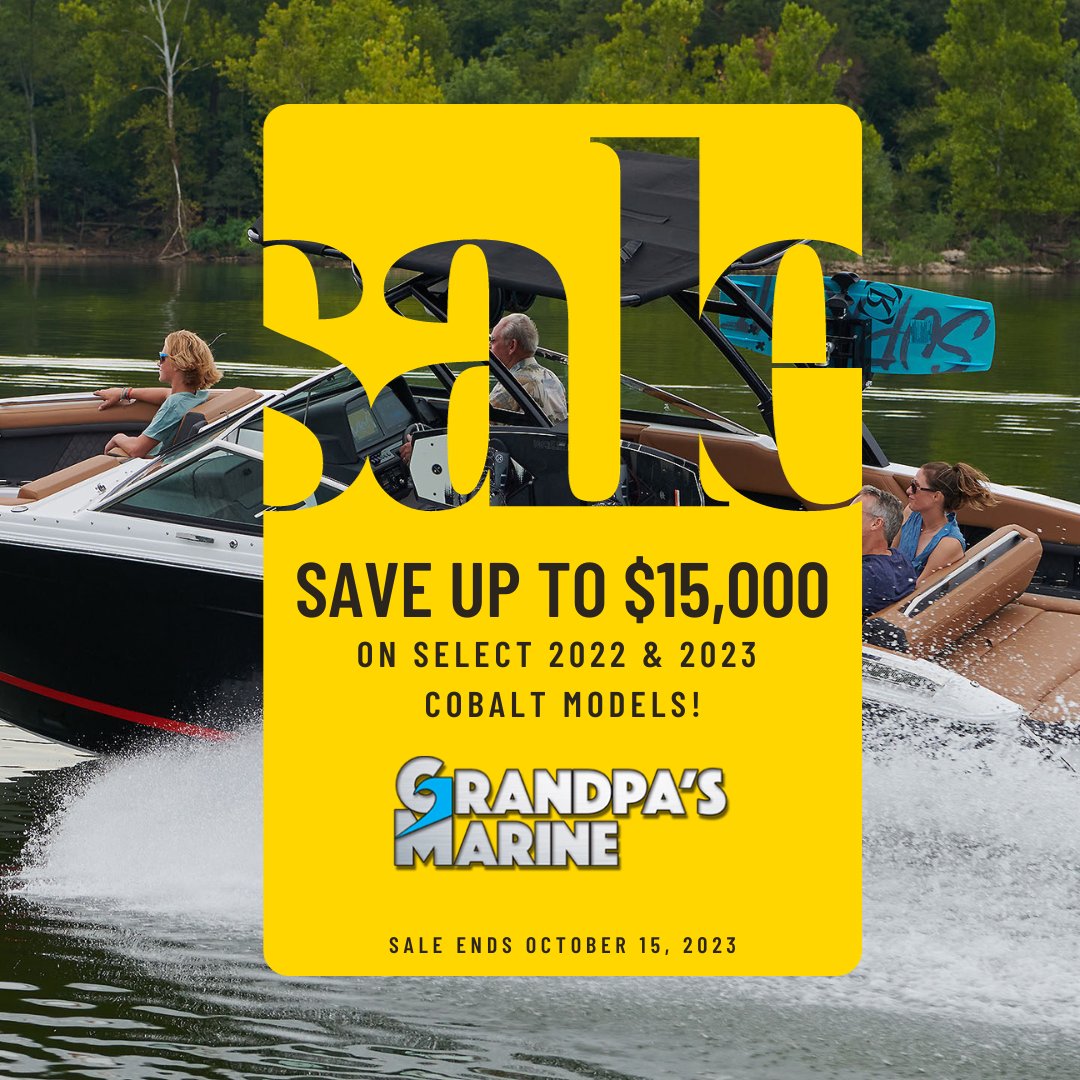 HARVEST HUGE SAVINGS! with @cobaltboats ...now until October 15! 
Stop in for details. 

#grandpasmarine #wakeboat #boating #lakelife #sml #smithmountainlake #belewslake #belewscreek #cobaltboats #endofseasonsale #epicendofseasonsale