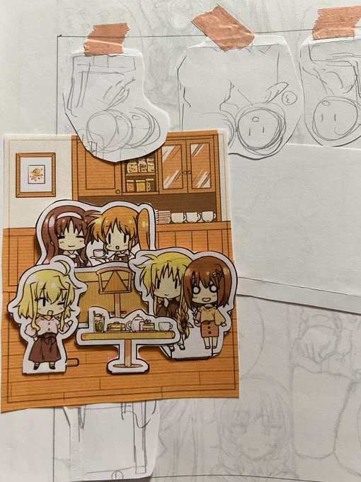 なのはのアクスタ構図テスト用紙と表紙のアナログ線画が出てきた 表紙だけで本文の原稿は見当たらず 